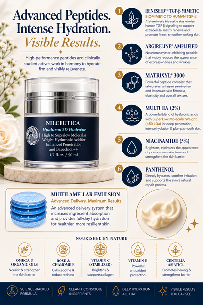Hyaluron 3D Hydrator Multi Lamellar Emulsion The Advanced Response Face and Neck Cream-Serum with Matrixyl 3000 and Argireline Amplified